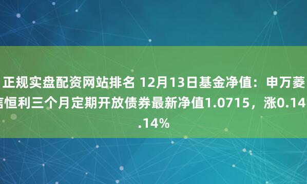 正规实盘配资网站排名 12月13日基金净值：申万菱信恒利三个月定期开放债券最新净值1.0715，涨0.14%