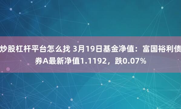 炒股杠杆平台怎么找 3月19日基金净值：富国裕利债券A最新净值1.1192，跌0.07%